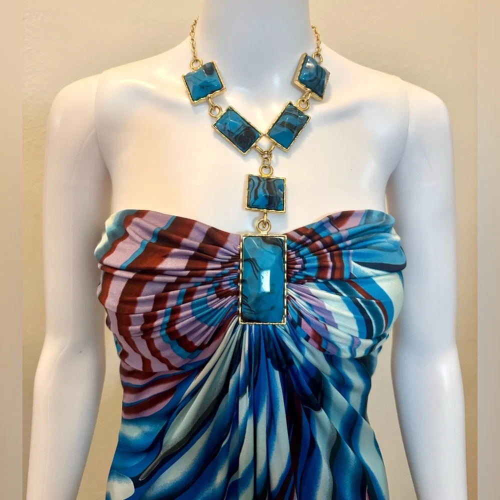 SKY Statement Necklace Swirl Print Strapless Mini Dress - Size Small - Picture 12 of 12